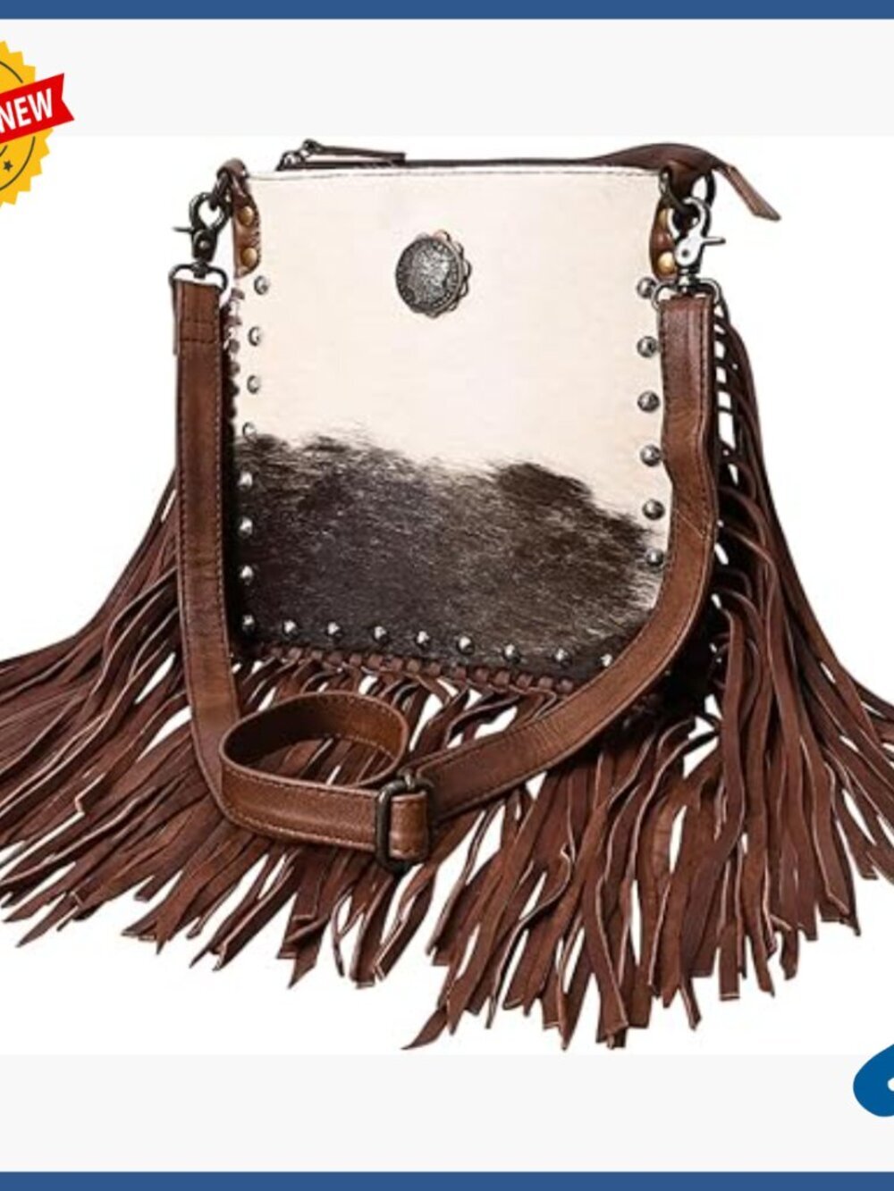 Genuine Leather Crossbody Bag with Hair On Hide, Western Style Shoulder Purse